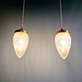 Pendant in satin-finished crystal cut into a point (4 available), early 20th century.
