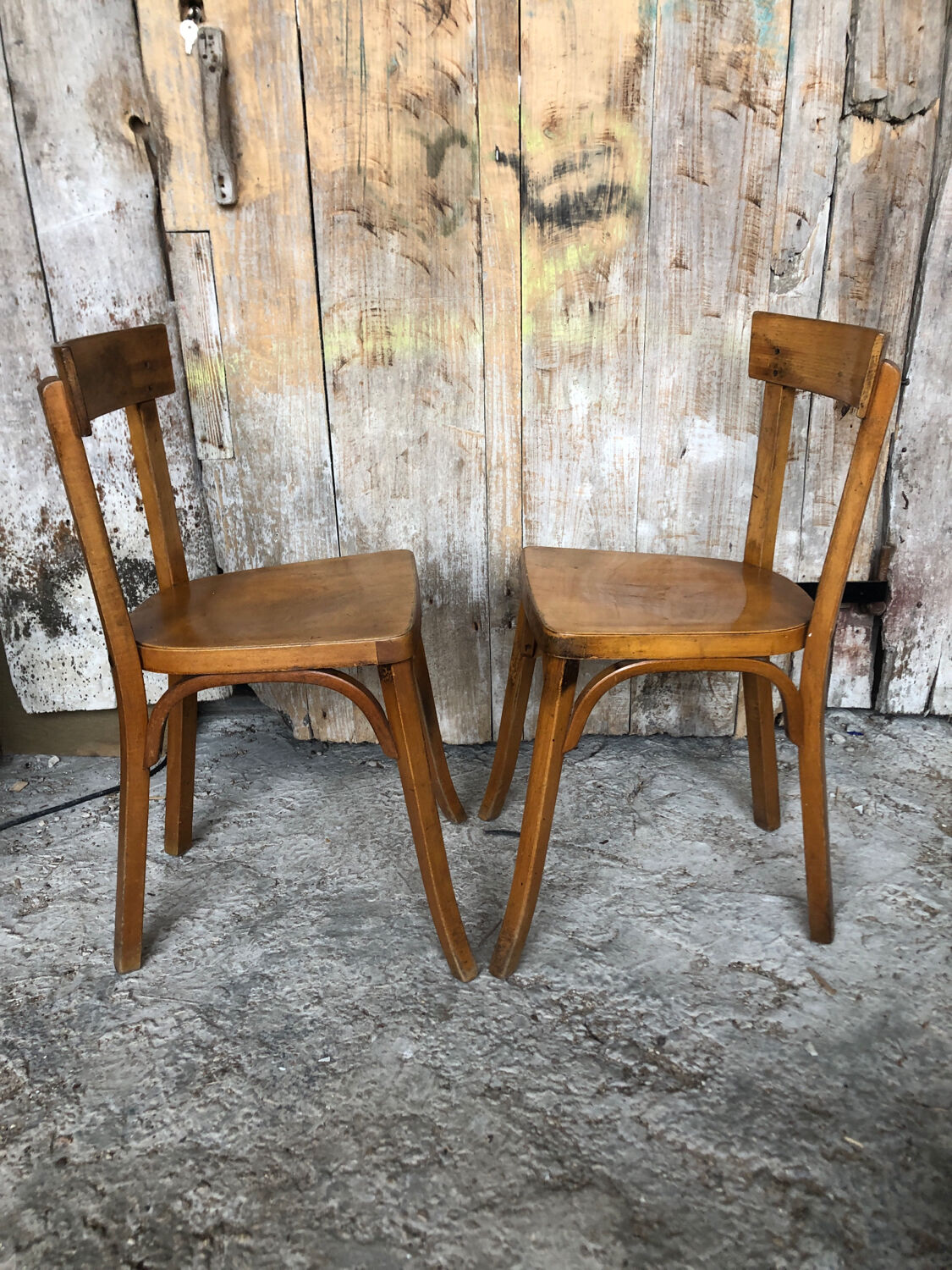 Pair of chair bistrot baumann wood 70s vintage