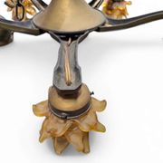 5 arms Art Deco / Art Nouveau / brass hanging lamp / Hand blown floral shades