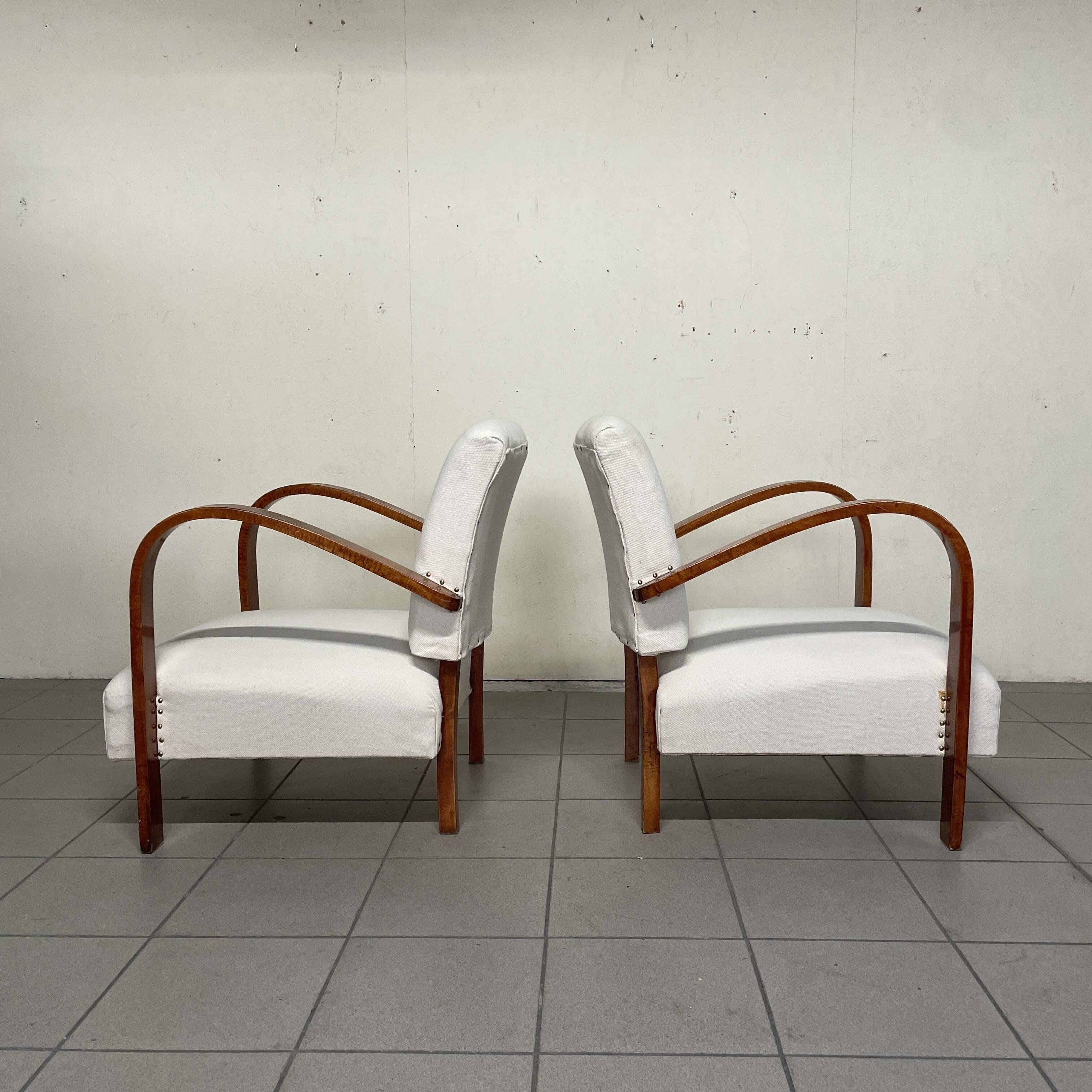 Pair of Art Deco Armchairs in Curved Wood, Italian Manufacture, 1930s - 1940s