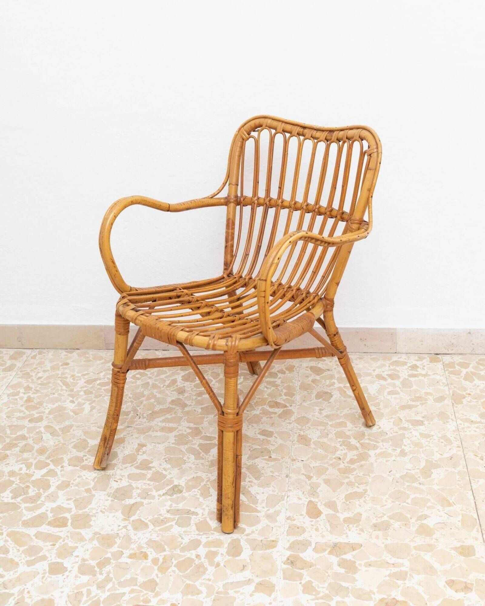 Vintage bamboo and rattan armchair, Florida style, Italy, 1970s.