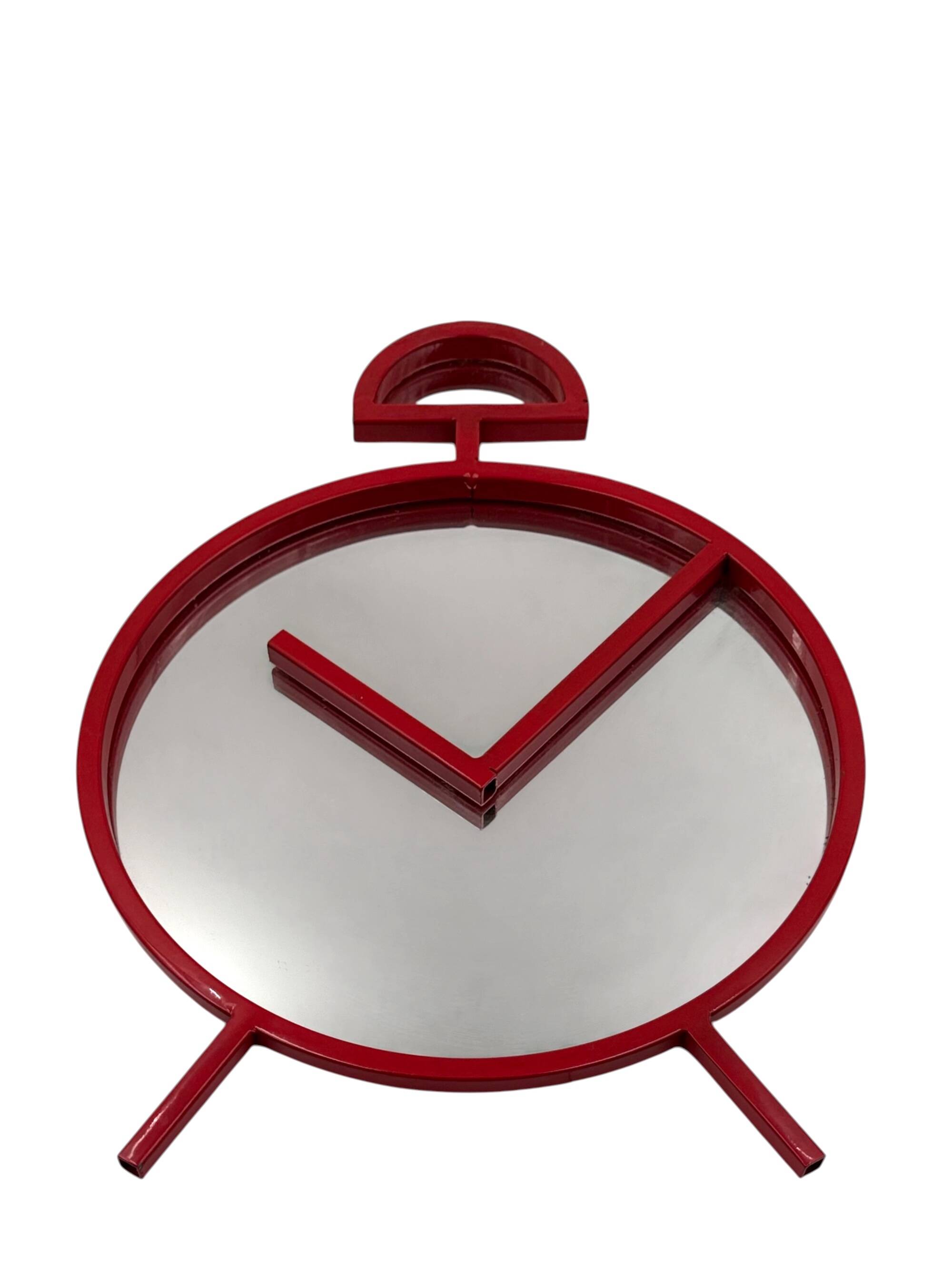 Postmodern Pop Art Design Red Wall Mirror "Clock" Shape – PILM Italy, 1980s
