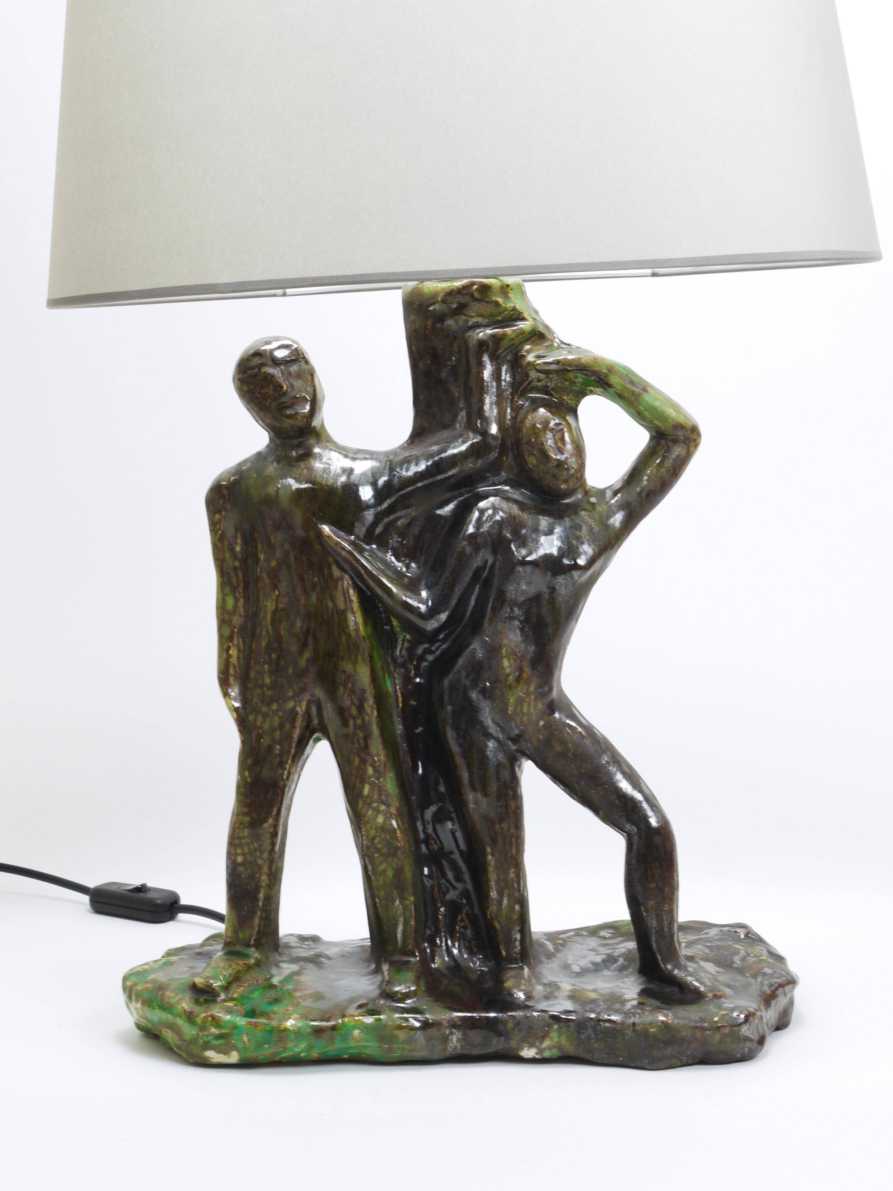 Brutalist sculptural table lamp "Man and Woman near a Tree", Italy, 1970s