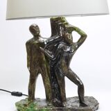 Brutalist sculptural table lamp "Man and Woman near a Tree", Italy, 1970s