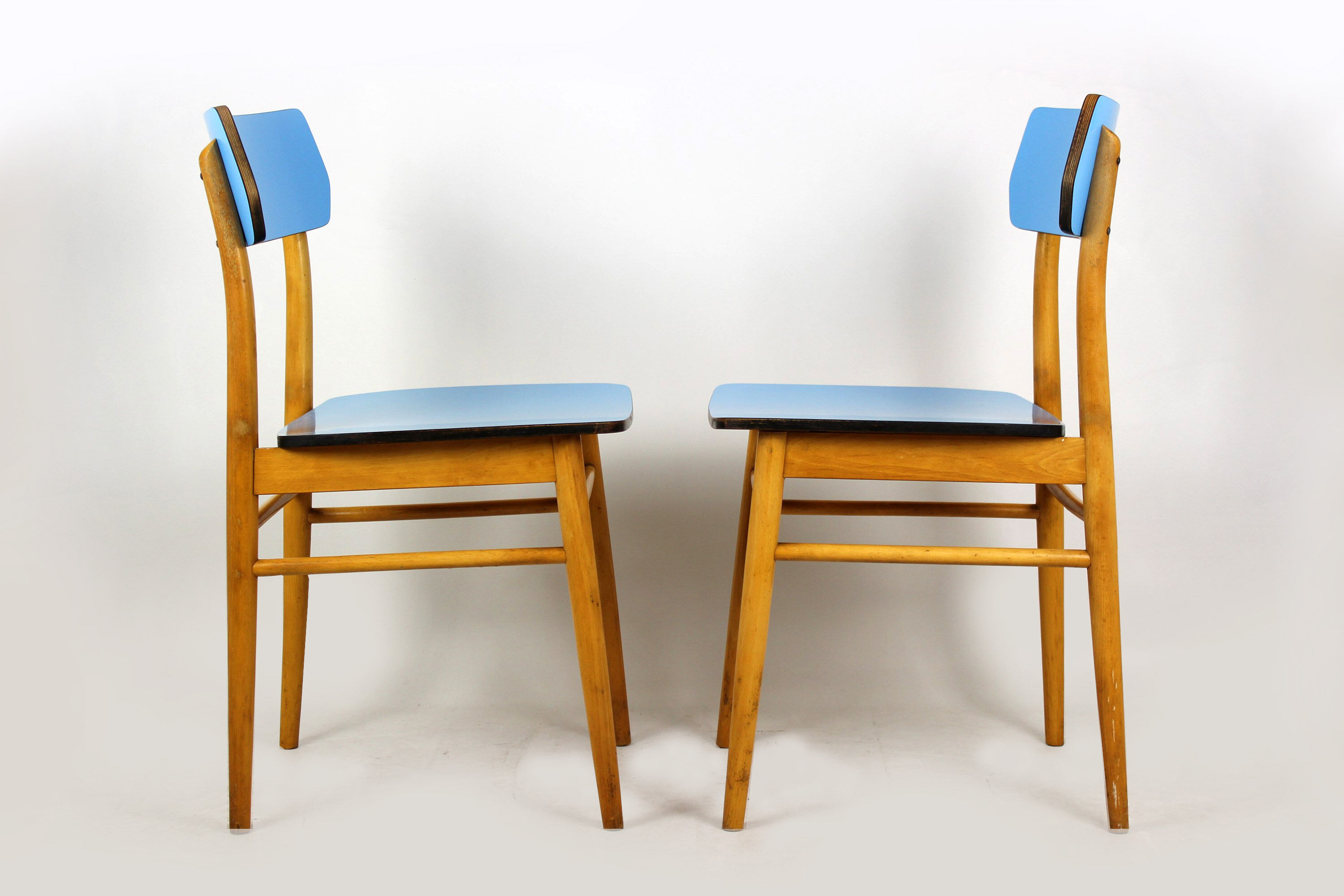 Vintage blue Formica & wood chairs, 1960s, set of 2