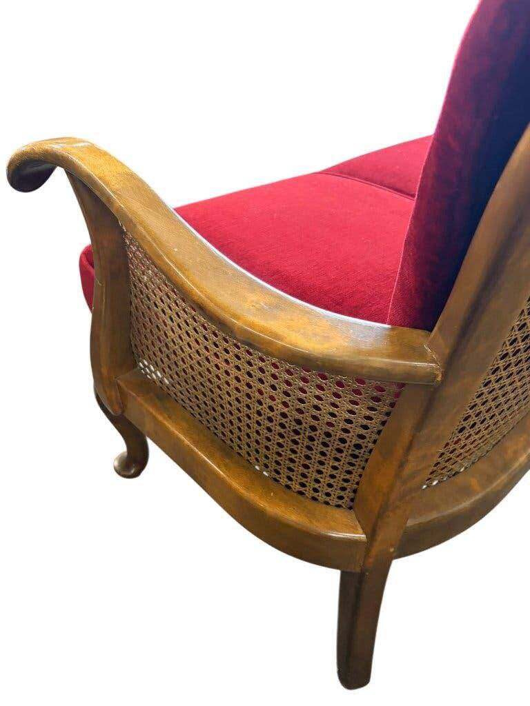 Vintage red wine baroque armchair/sofa/lounge with caning