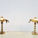 Pair of brass flower table lamps, 1970s