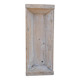 Large whitewashed wooden trench, solid driftwood, 1940s farmhouse style.