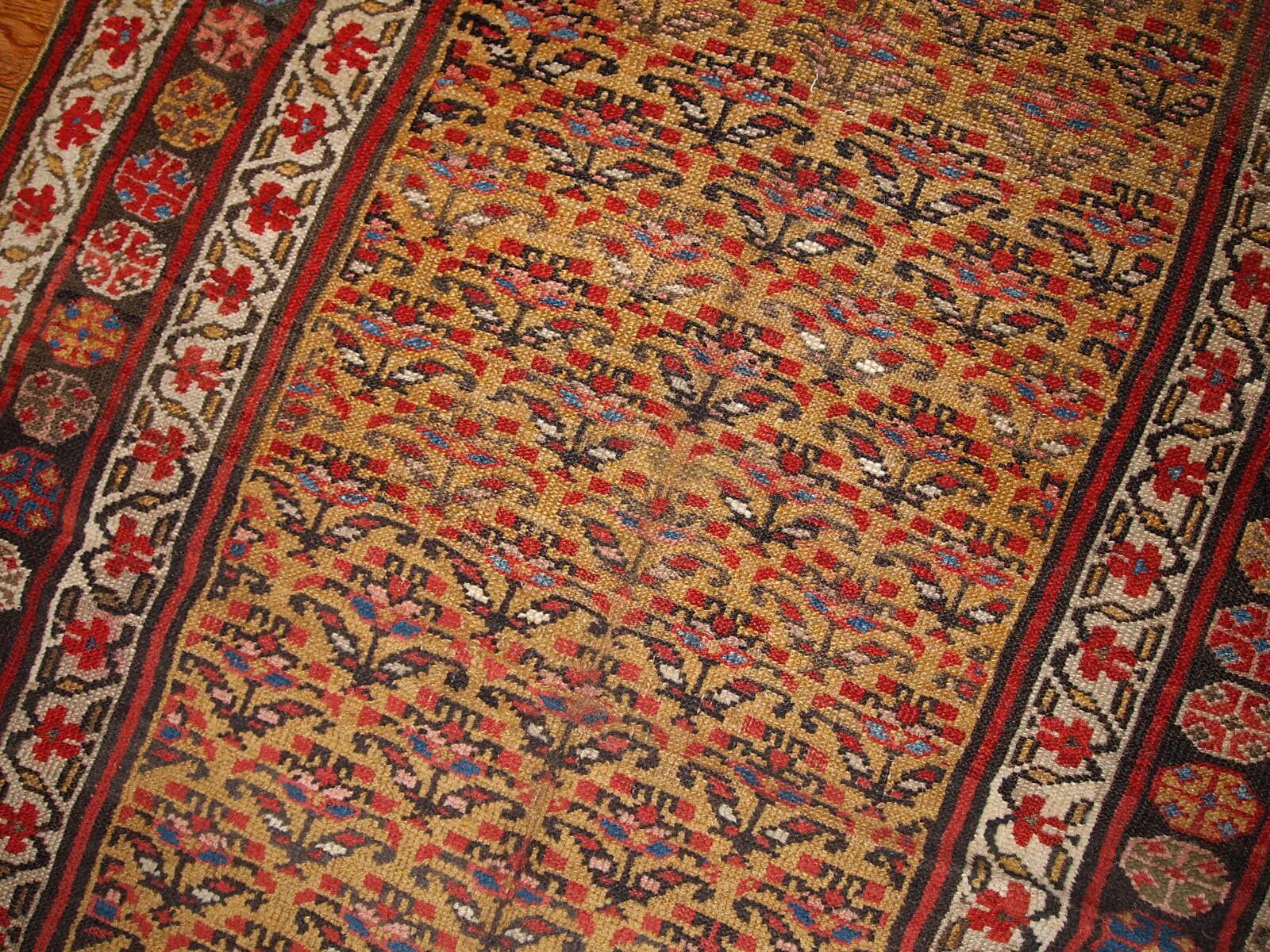Handmade antique Persian Kurdish rug 125cm x 235cm 1880s - 1B414