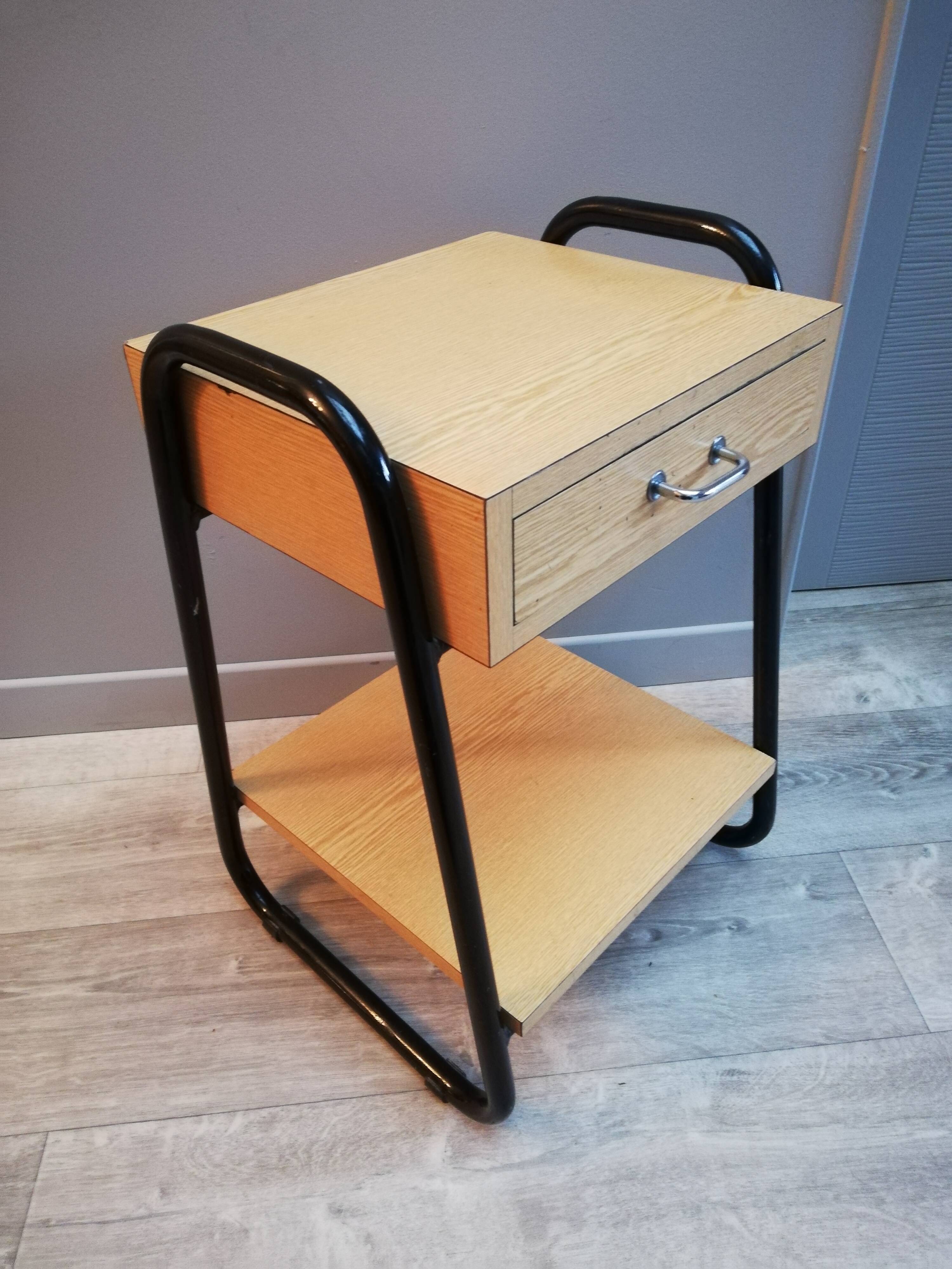 Steel and wood bedside table