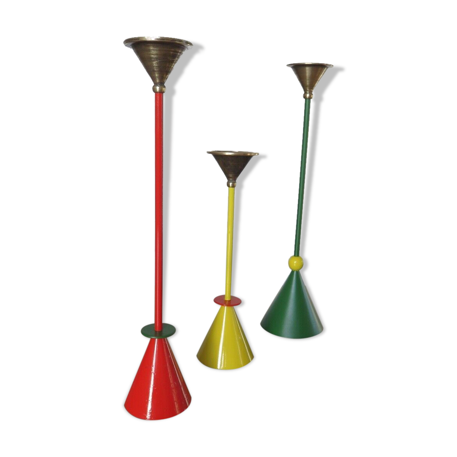 Series of 3 large candle holders signed Christian De Beaumont Memphis style in solid bronze 1980