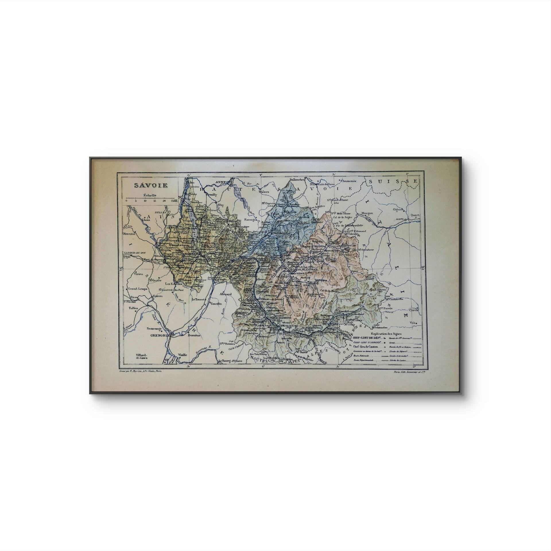 Map of Savoy, printed antique from 1889.