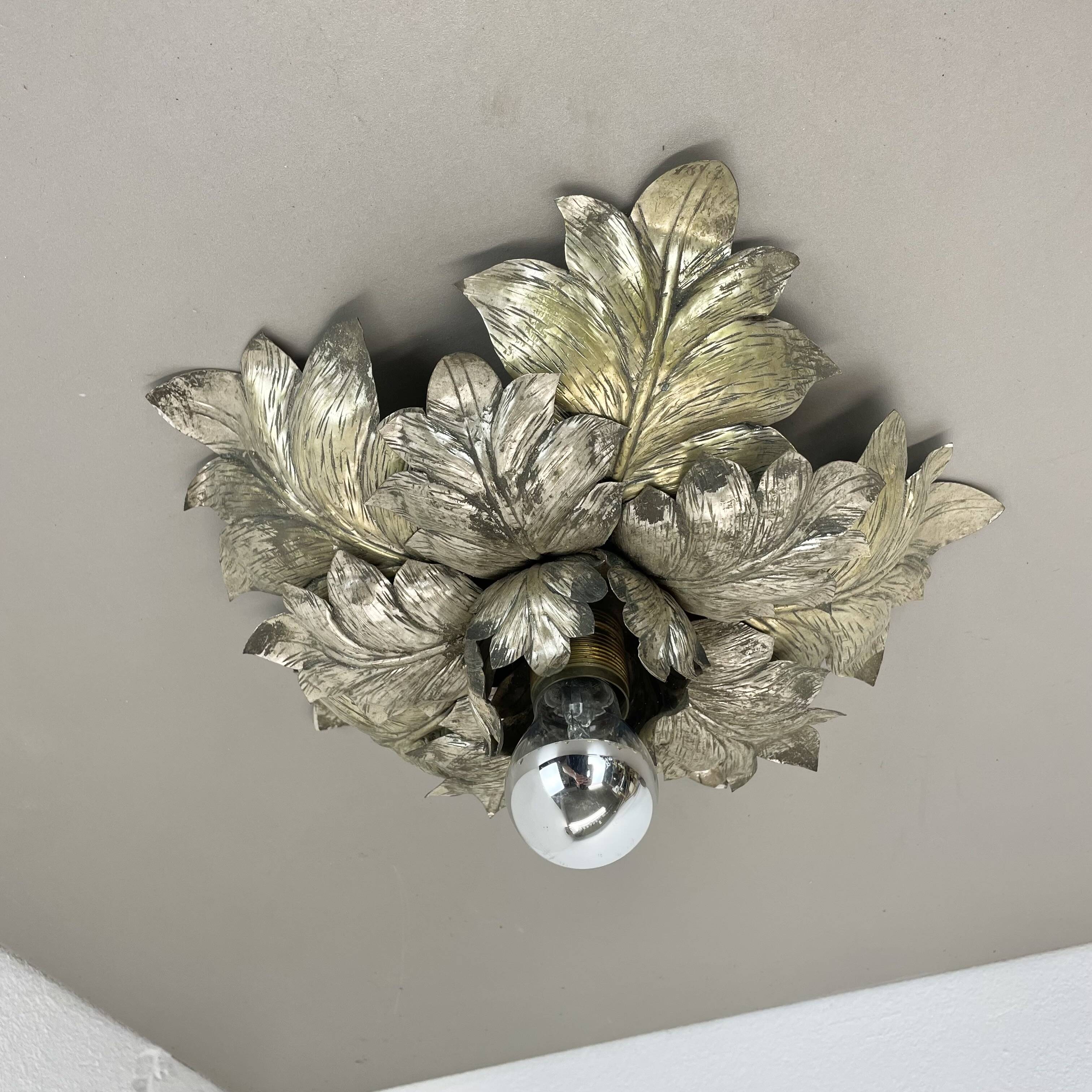 rare 36cm silver tone Metal Florentiner Leaf Theatre Ceiling Light, Italy