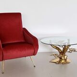 Coffee table in tree shape in full brass and cut glass, 1970s