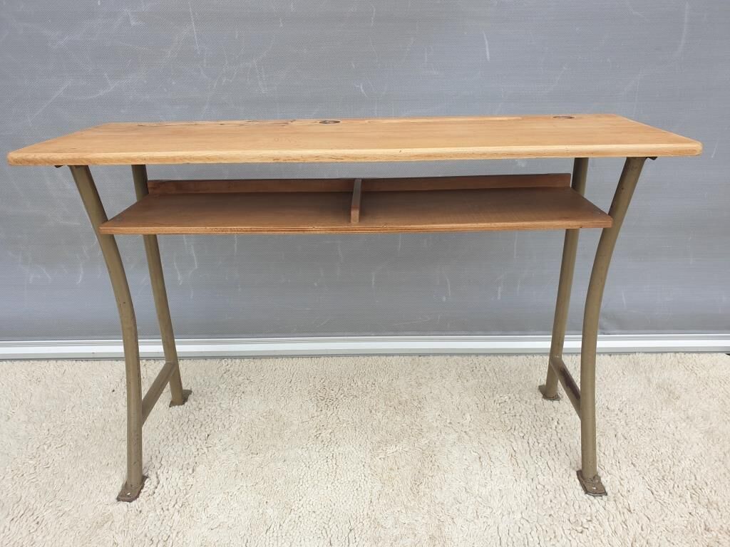 Double desk of schoolboy wood metal vintage curved base