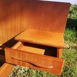 Vintage double double bed Exotic wood built-in hanging bedside tables