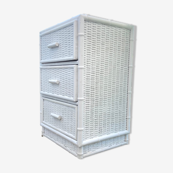 small white rattan cabinet 3 drawers
