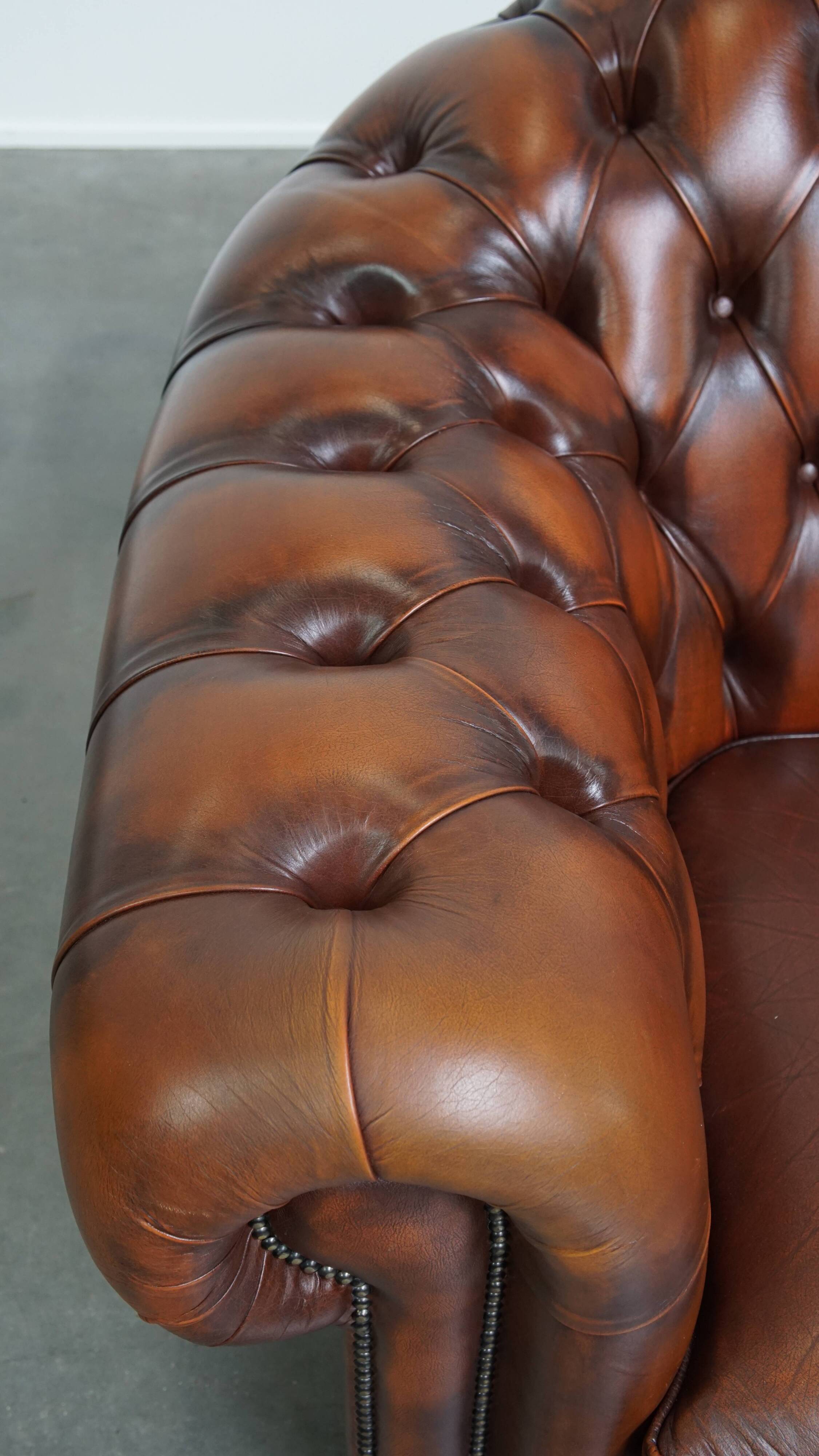 Chesterfield 2.5 seater sofa in brown English cowhide leather