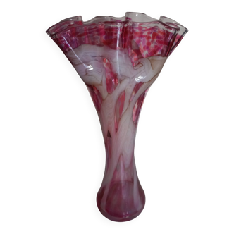Large flared corolla vase 50cm - speckled pink & white, 70s design