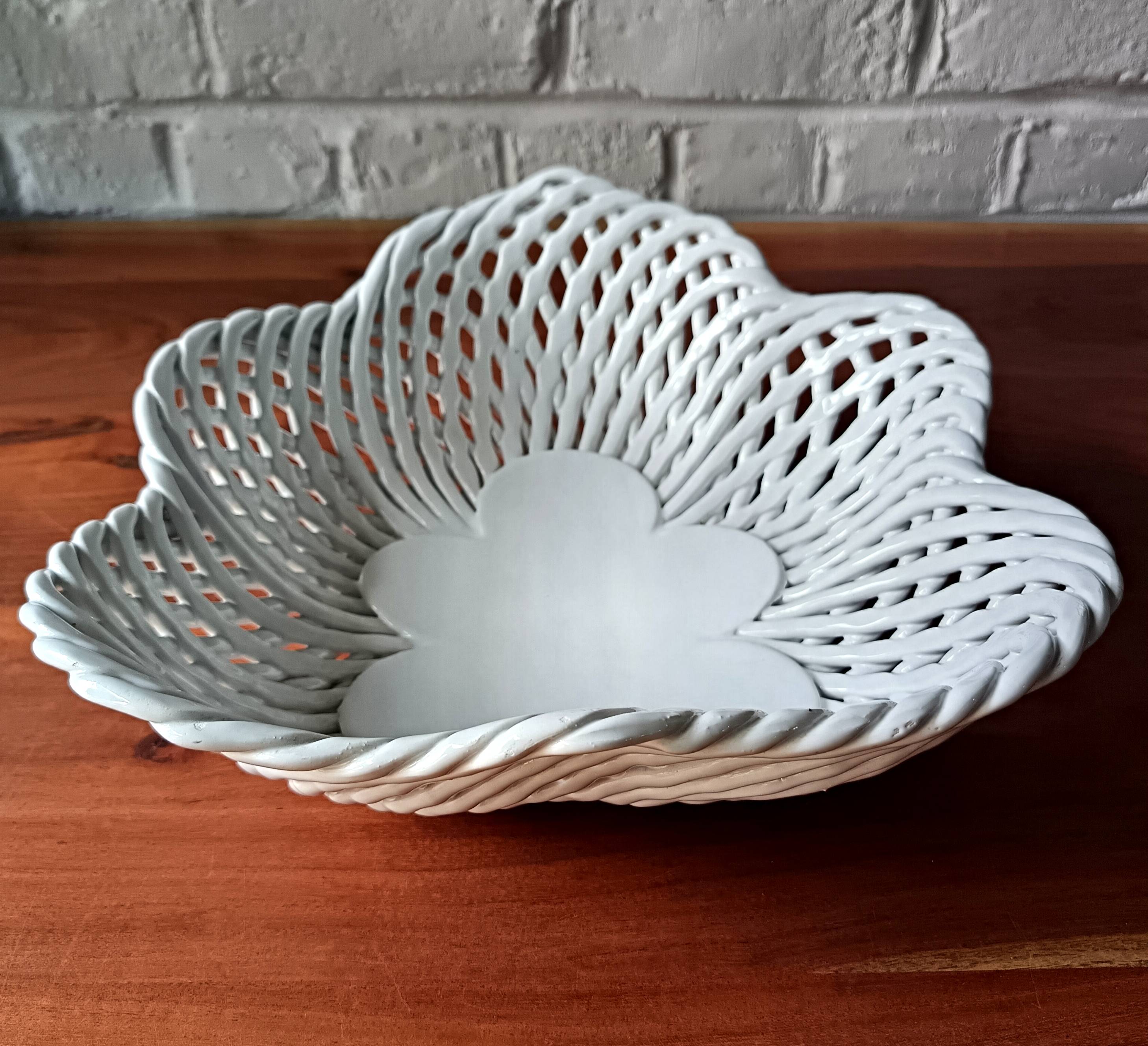 Large white twisted ceramic basket