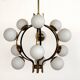 Stilnovo Italian Midcentury Chandelier, Brass & Opaline Glass, 1950s