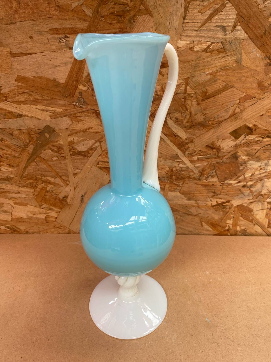 Antique blue & white opaline pitcher ewer vintage