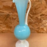 Ancien pichet aiguière opaline bleu & blanc vintage