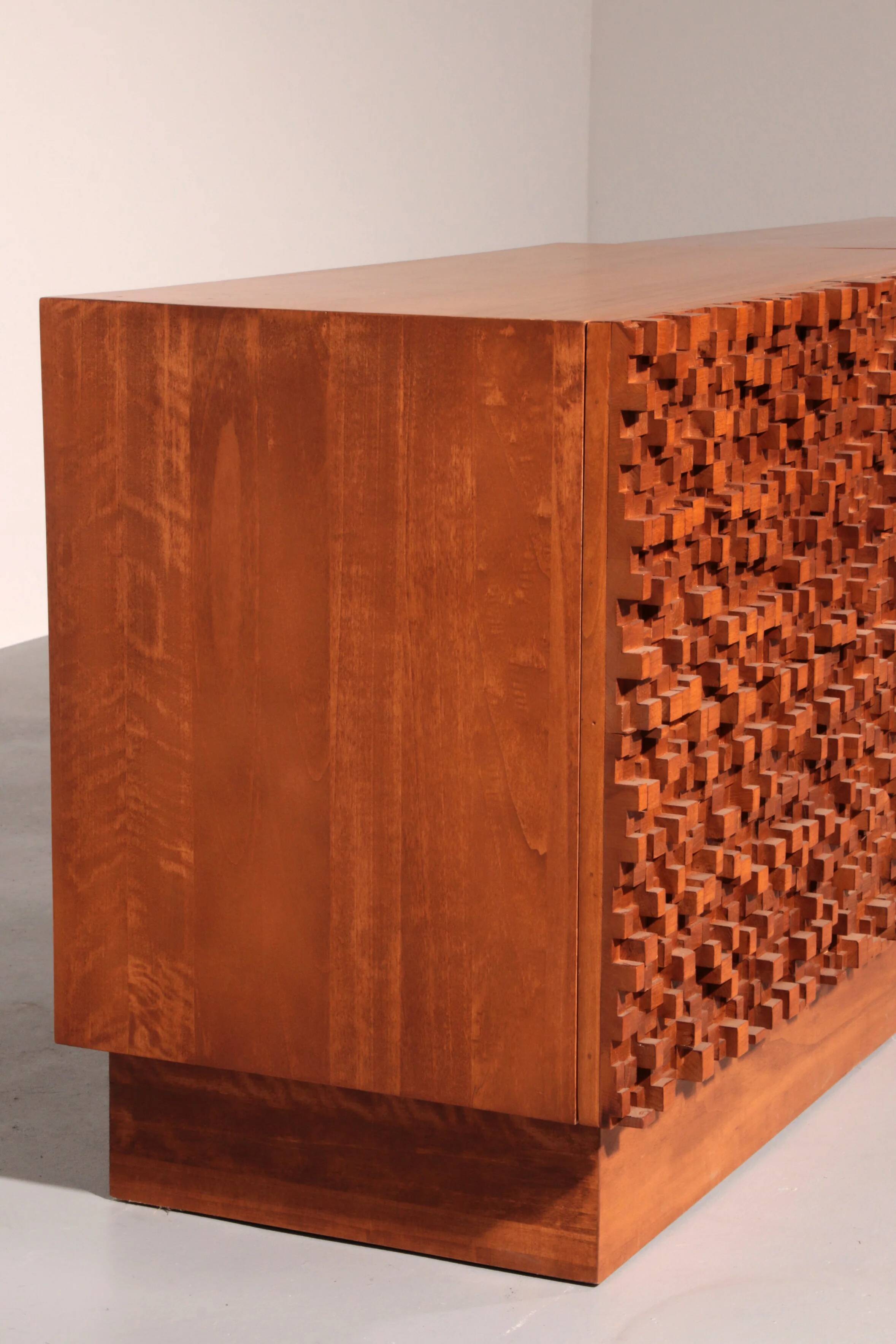 Contemporary pair of Brutalist sideboards made of solid wood