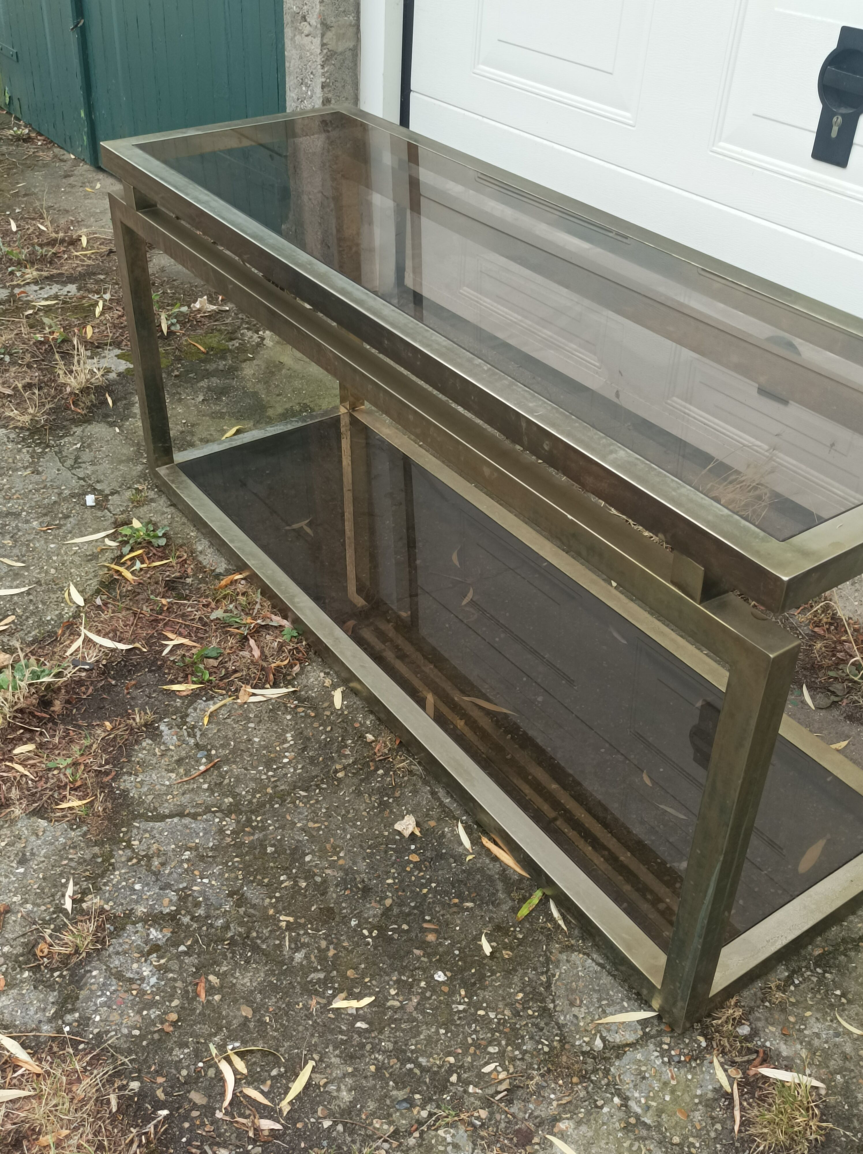 Old large vintage brass console table 1970