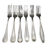 6 mismatched old silver metal forks for a chic table