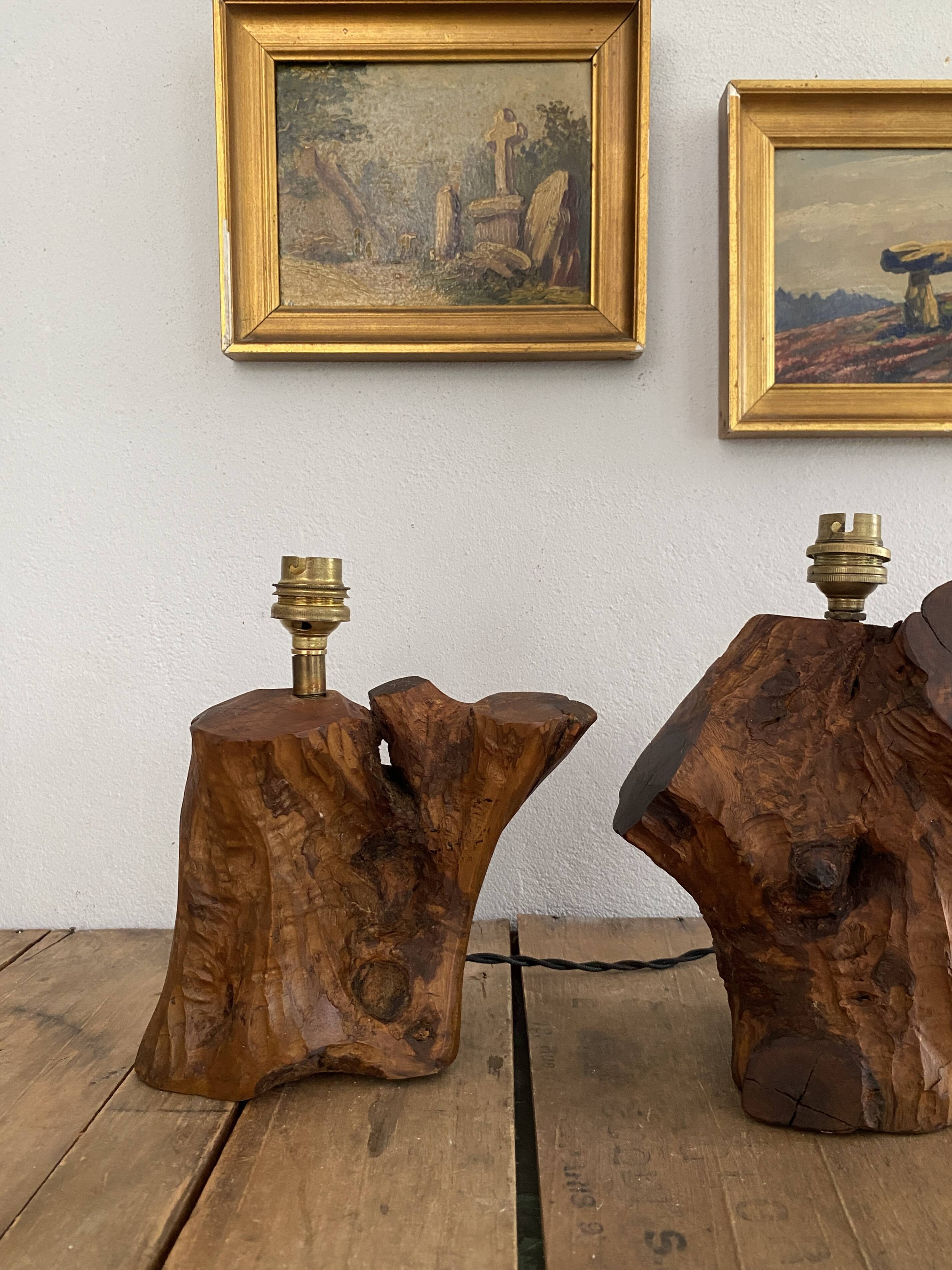 Wooden lamp, new fabric cable, cardboard lampshade