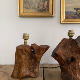 Wooden lamp, new fabric cable, cardboard lampshade