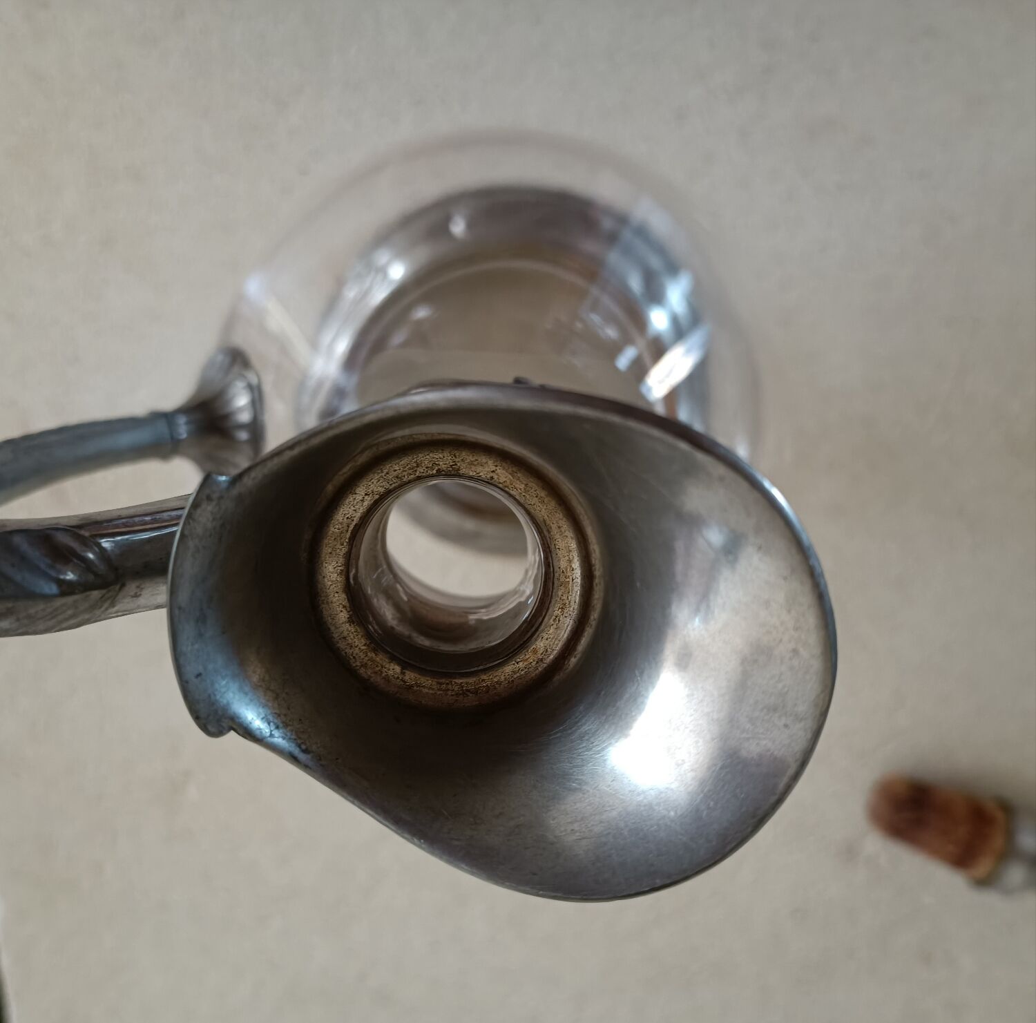 Ewer decanter with tin mount