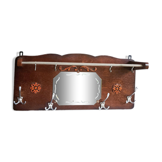 Wall-mounted coat rack decorated with mirror, early 20th century