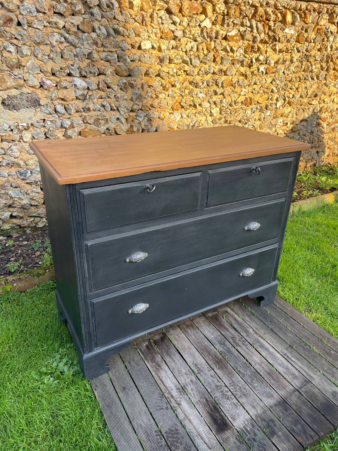 Vintage black patina chest of drawers