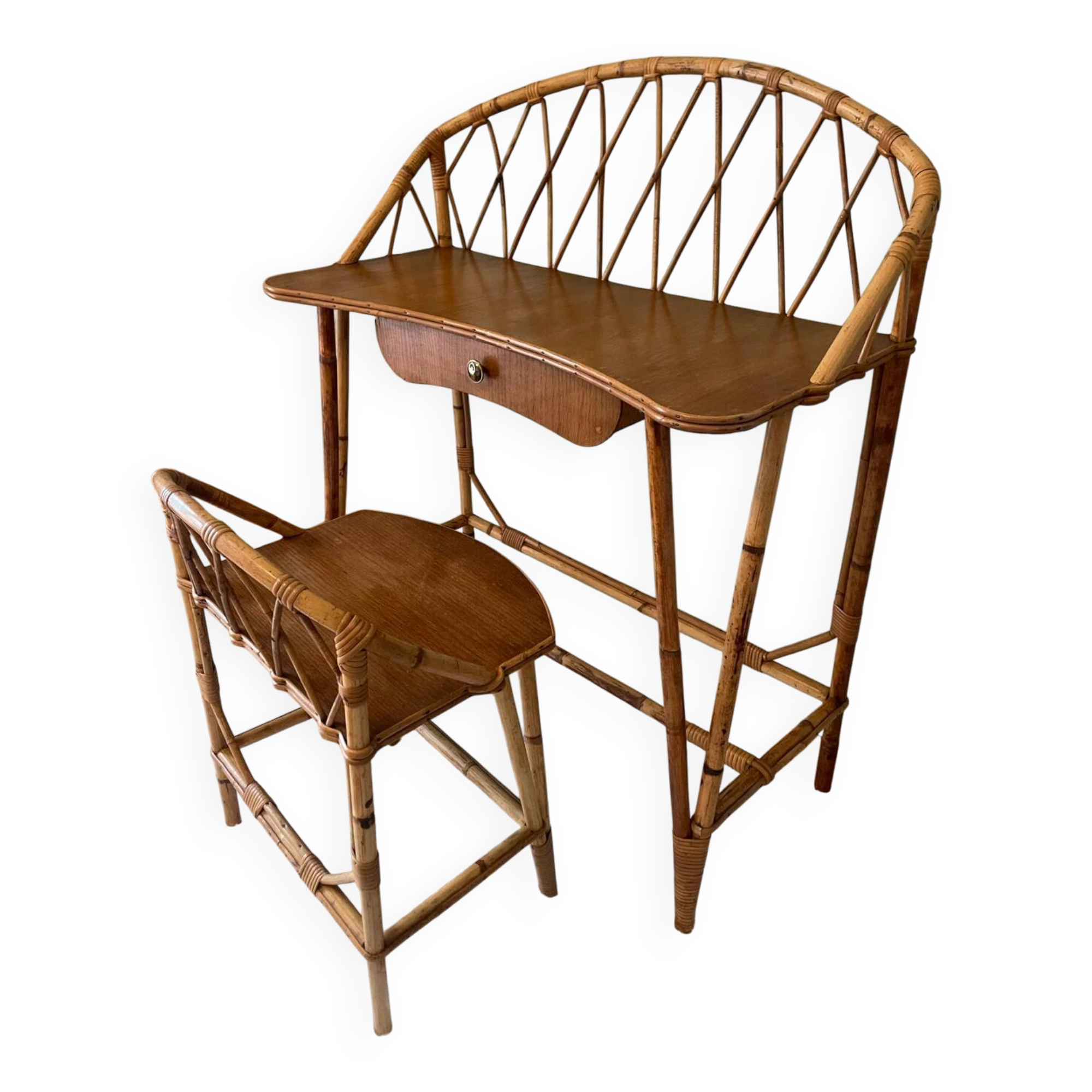 Coiffeuse rotin vintage
