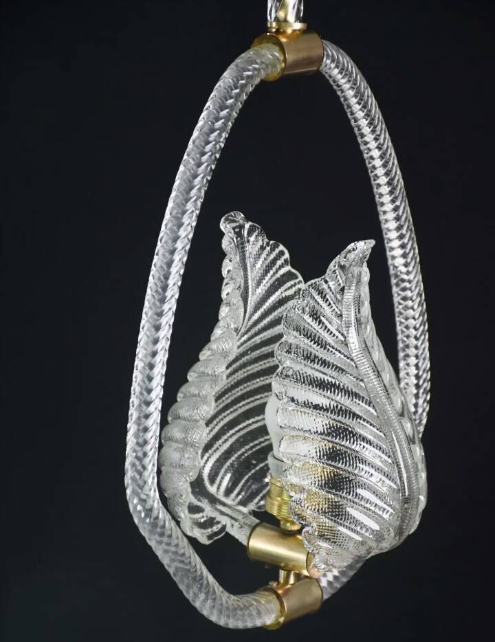 Set of 2 Pink and Transparent Murano Glass Chandelier by Barovier e Toso, 1950s