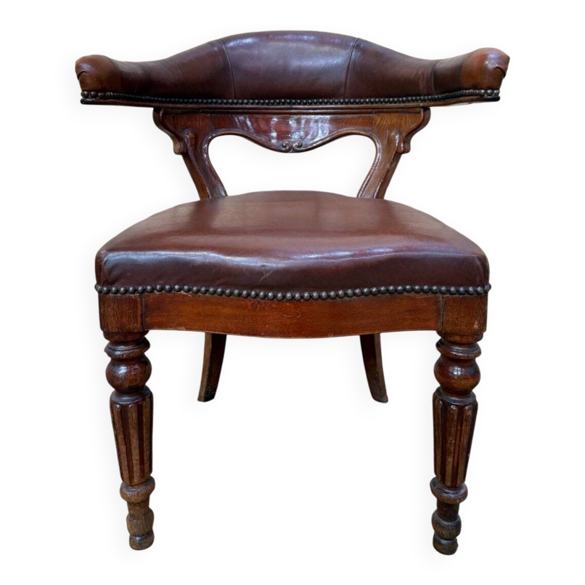 Fauteuil de bureau – Style Napoléon III – Chêne et cuir – XIXe s.