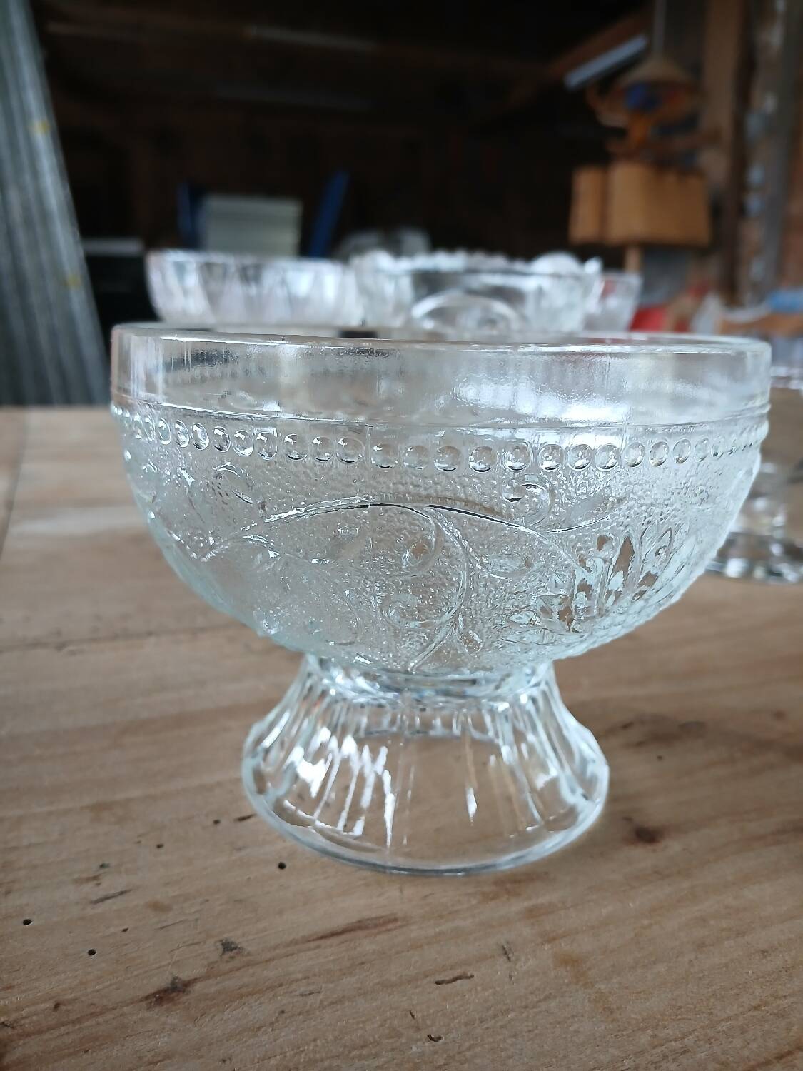5 antique clear glass cups