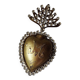 Ex-voto ancien cœur enflammé de Marie pomponne serti de strass, XIXe-XXe