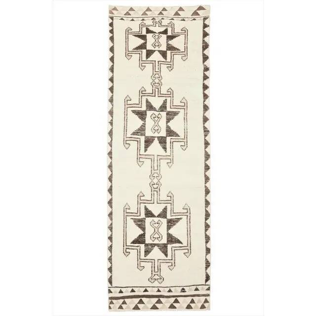 1970s Turkish Hand-Knotted Wool Cotton Beige Runner Rug 112x340