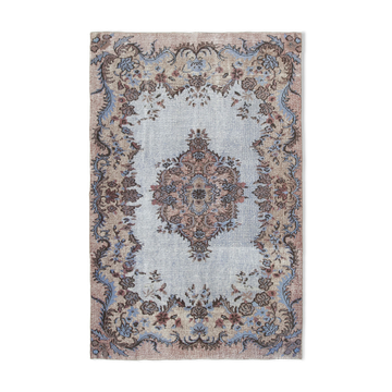 Tapis bleu oriental des années 1980 fait à la main 187 cm x 285 cm