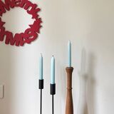 Trio of Vintage Teak and Steel Candlesticks