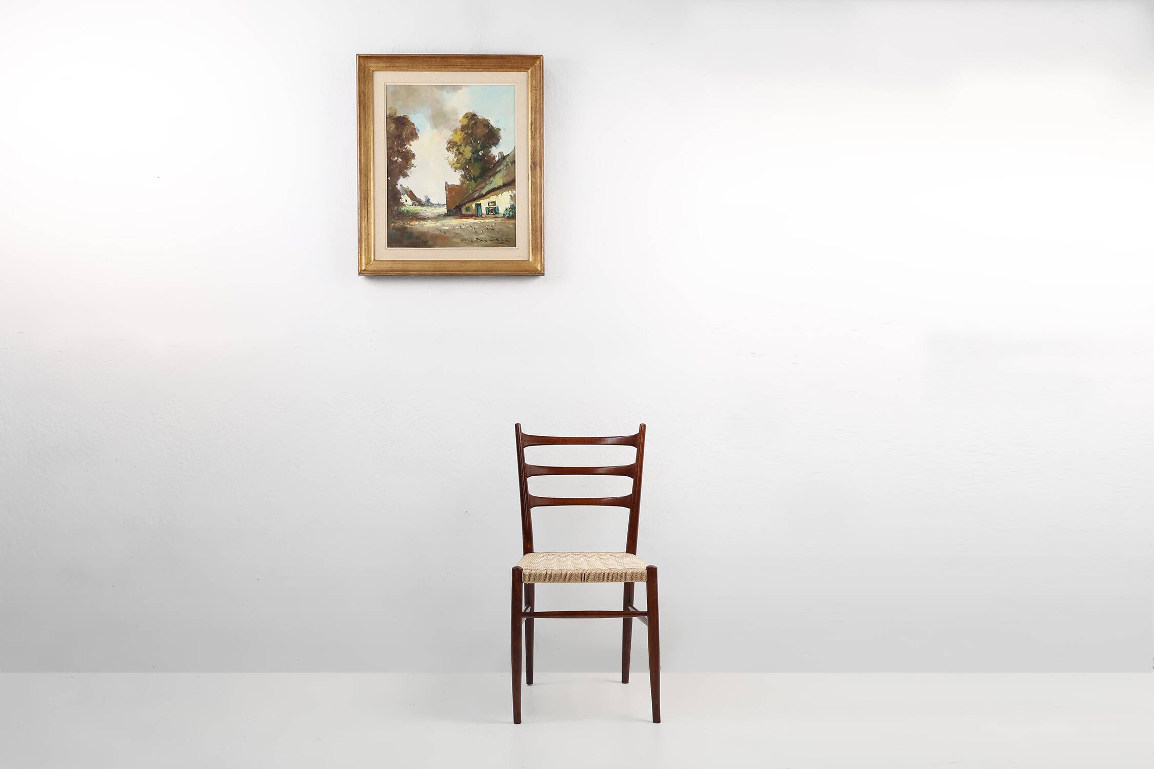 20th Century Belgian Painting of a farm scene with gilded wooden frame