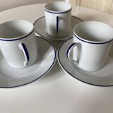 Set of 3 Jammet Seignolles coffee cups and bowls in Limoges model ROYAN