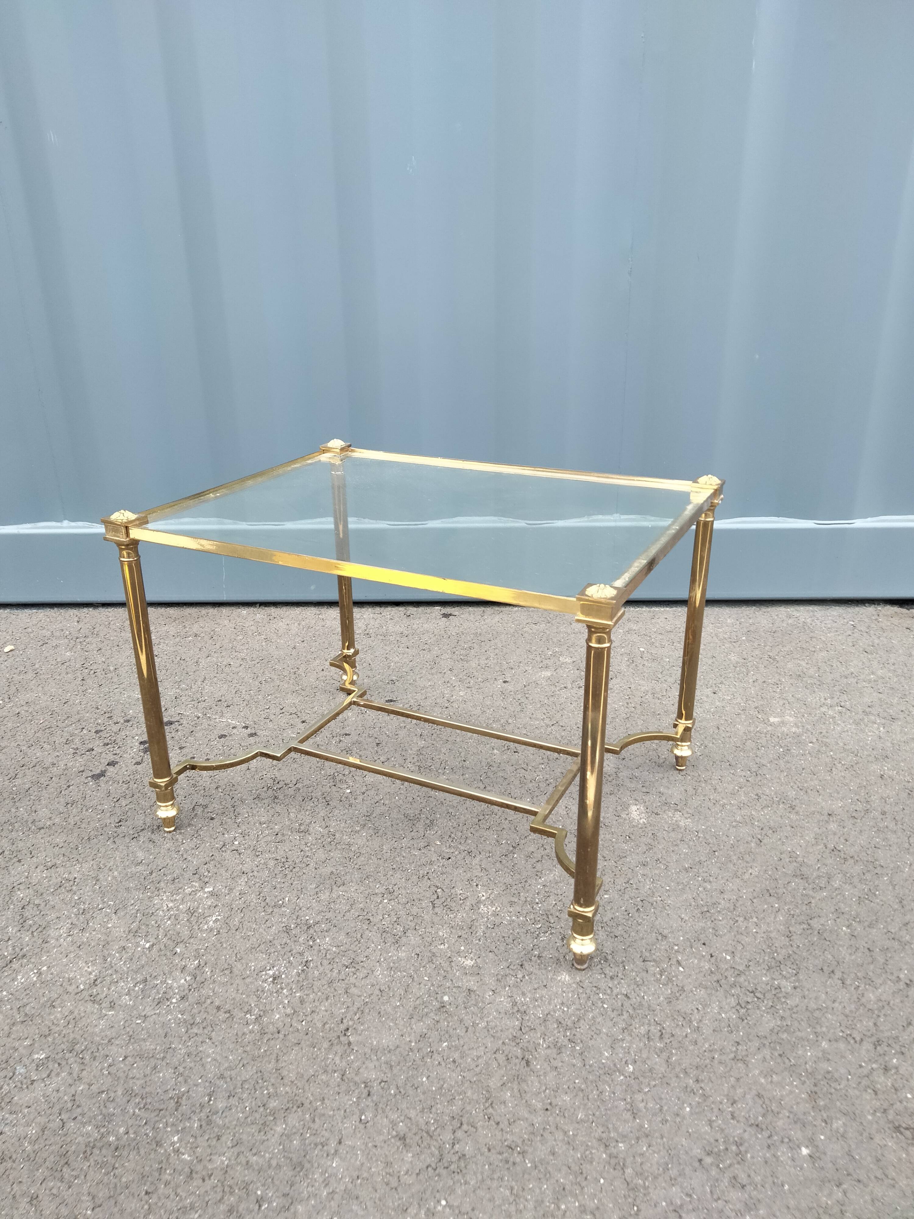 Old coffee table side metal gilded top glass style Louis XVl