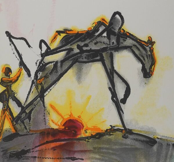 Salvador Dali : Les chevaux, le cheval de labeur, lithographie signée