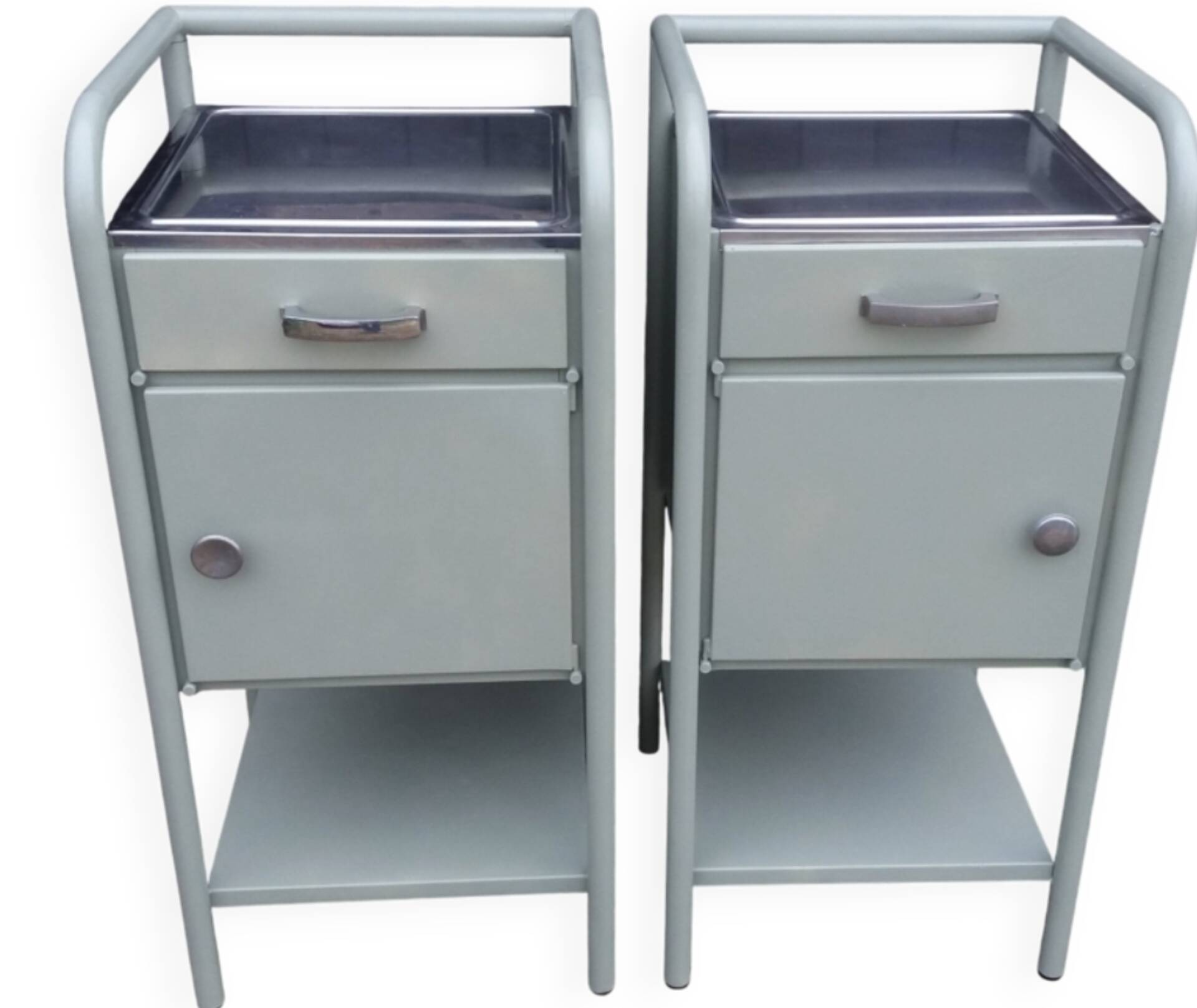 Pair of metal bedside tables from the 1950s.