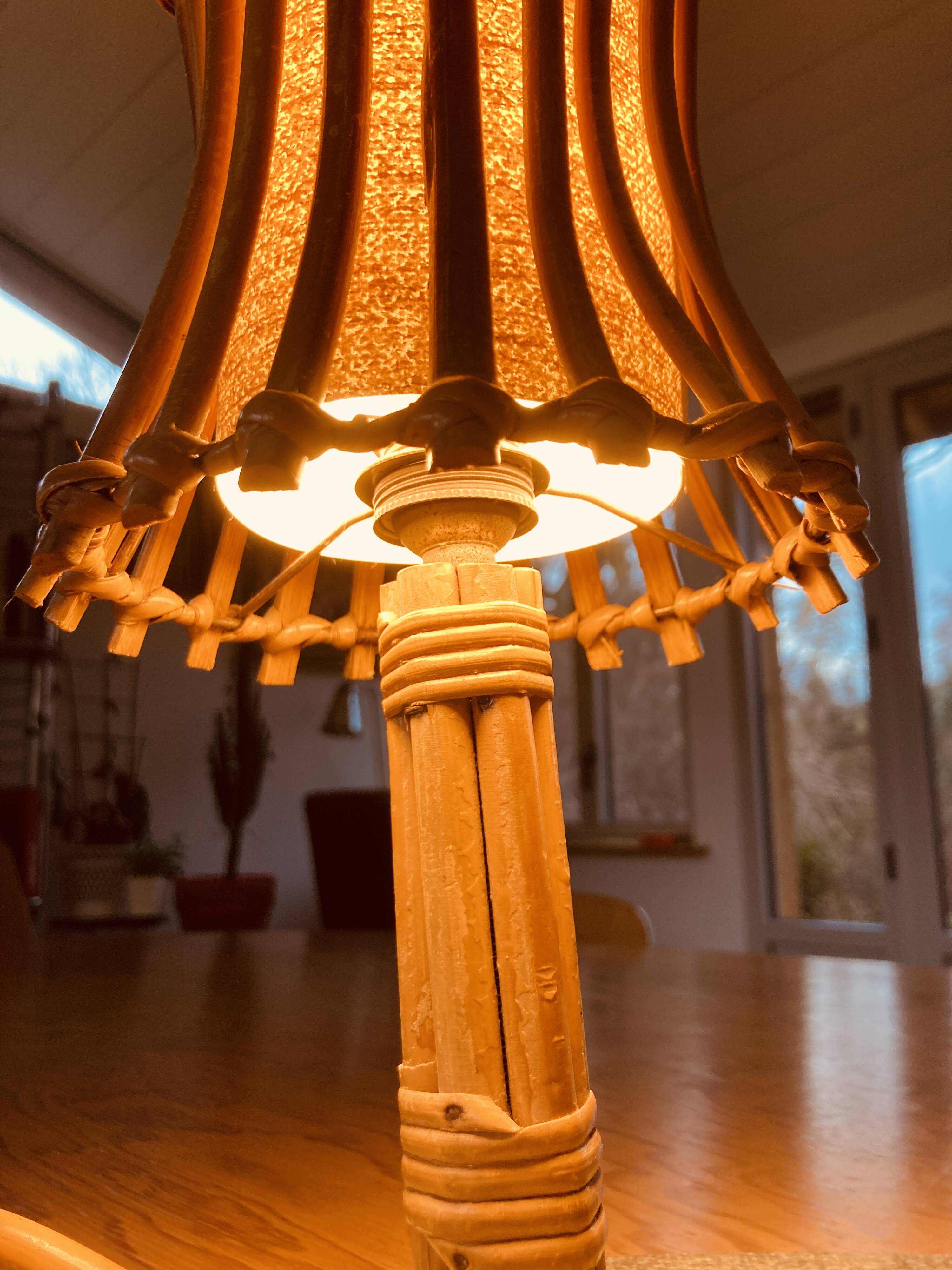 Small vintage rattan lamp