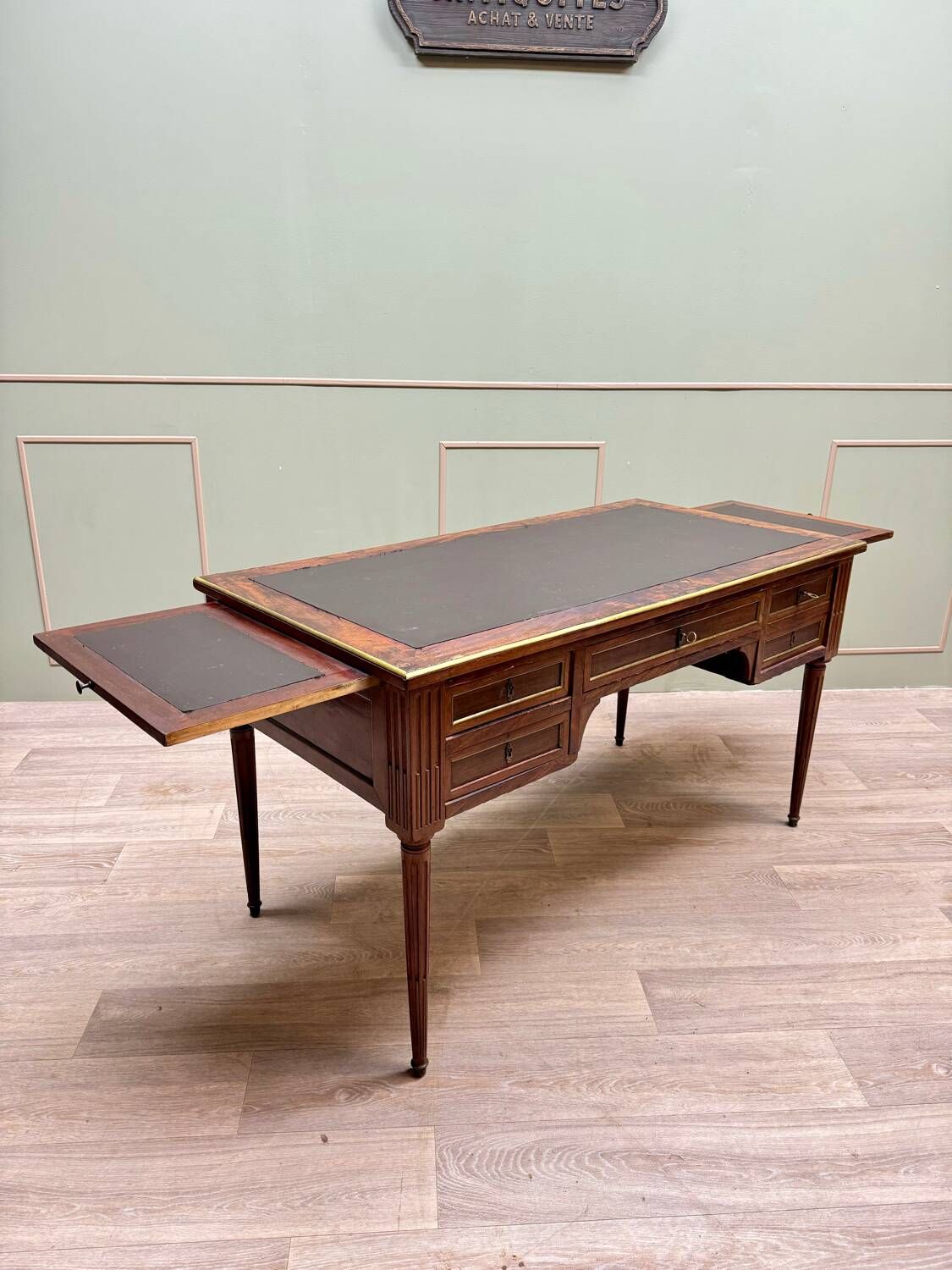 Louis XVI Style Mahogany Flat Desk With Zippers XIX Eme Century